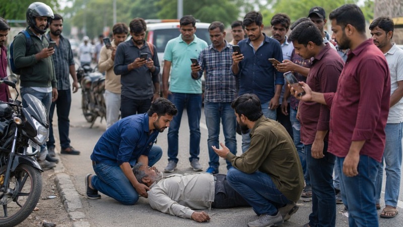 কারও বিপদে সাহায্য নাকি ভিডিও করবেন?